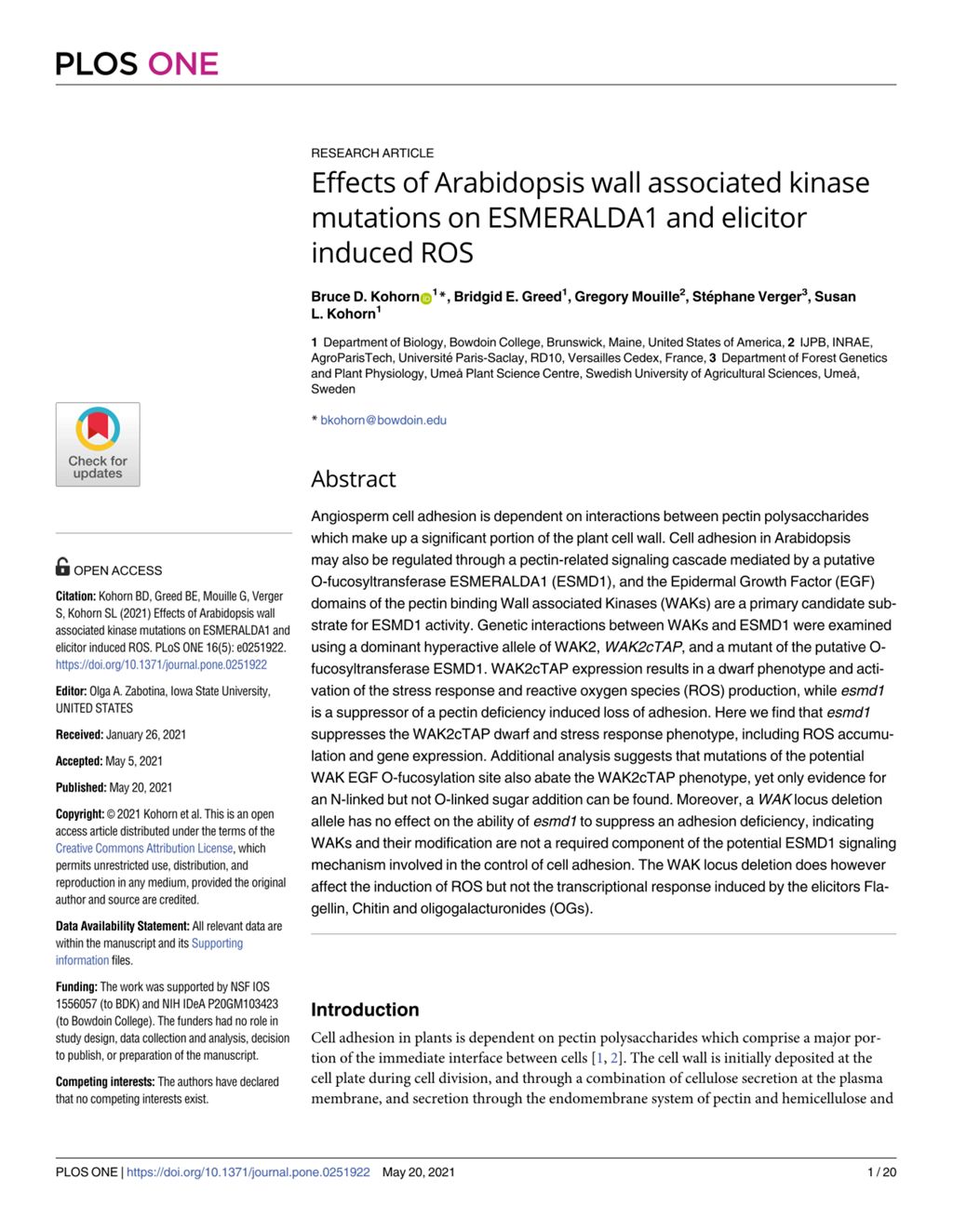 Miniature of Effects of Arabidopsis wall associated kinase mutations on ESMERALDA1 and elicitor induced ROS