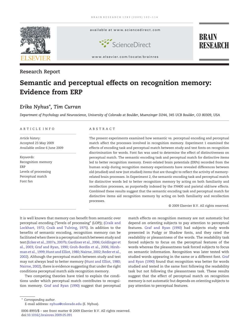 Miniature of Semantic and perceptual effects on recognition memory: Evidence from ERP