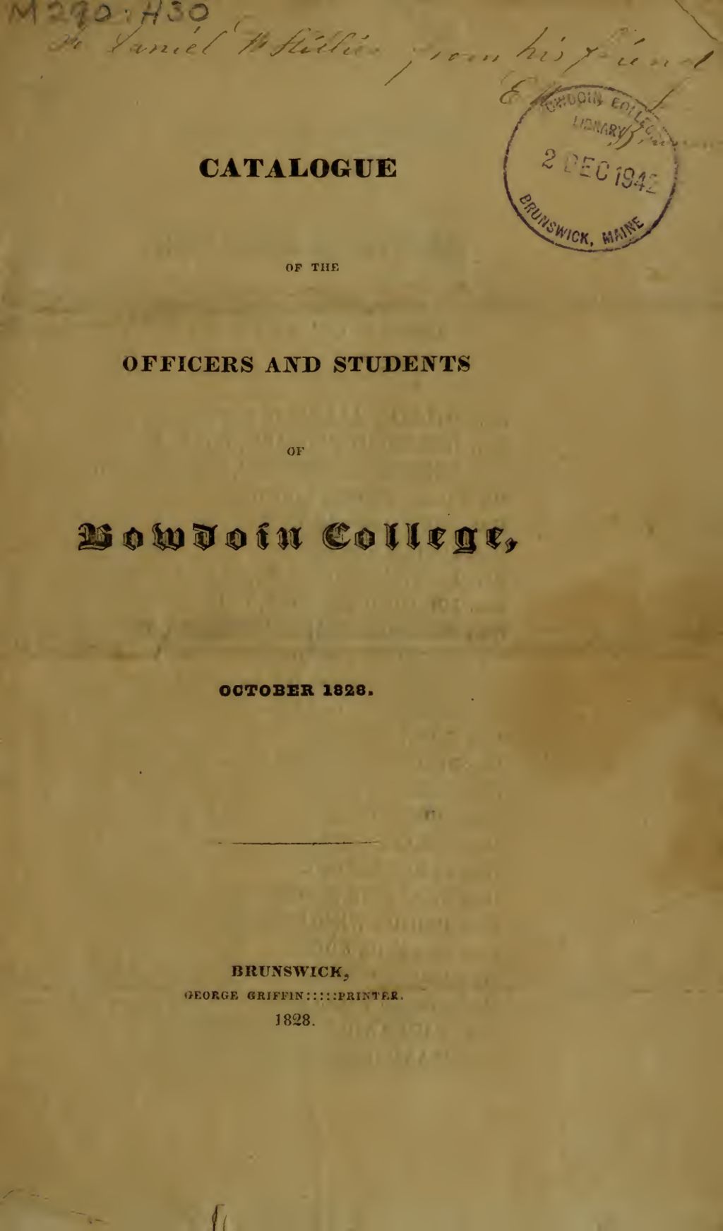 Miniature of Bowdoin College Catalogue (1828 Oct)