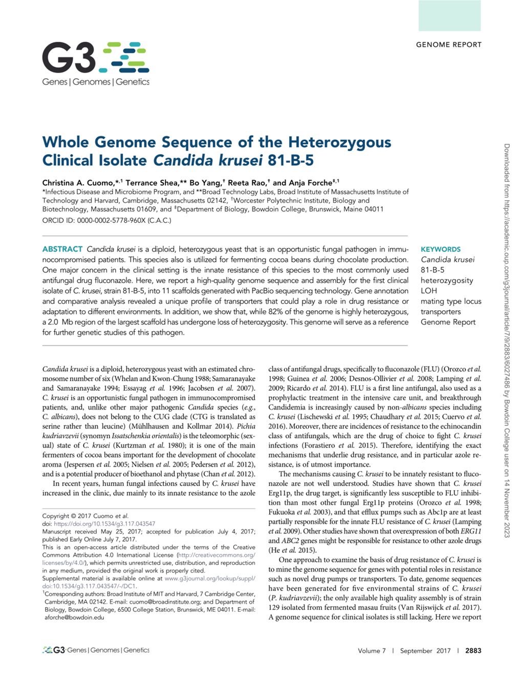 Miniature of Whole genome sequence of the heterozygous clinical isolate Candida krusei 81-B-5