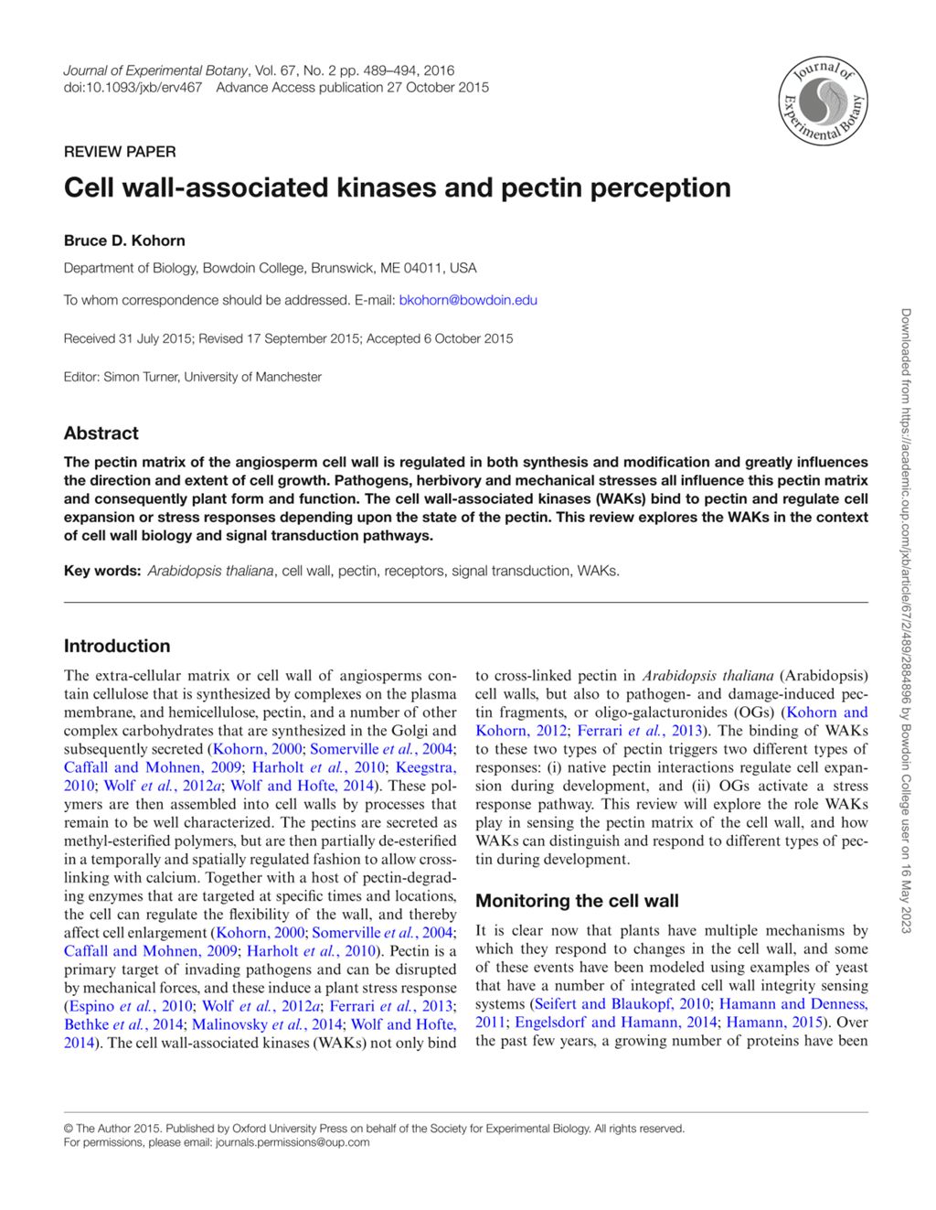 Miniature of Cell wall-associated kinases and pectin perception