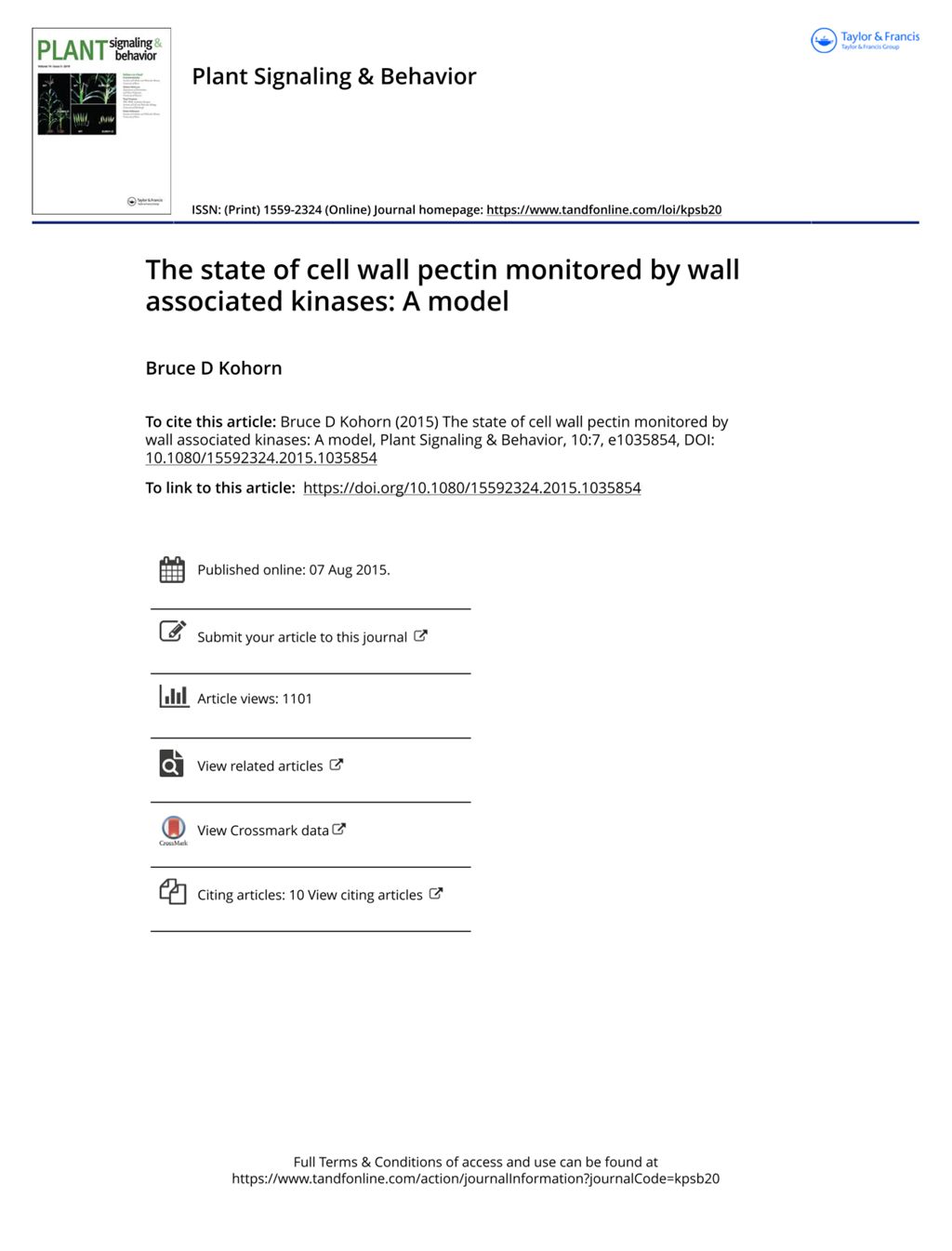 Miniature of The state of cell wall pectin monitored by wall associated kinases: A model