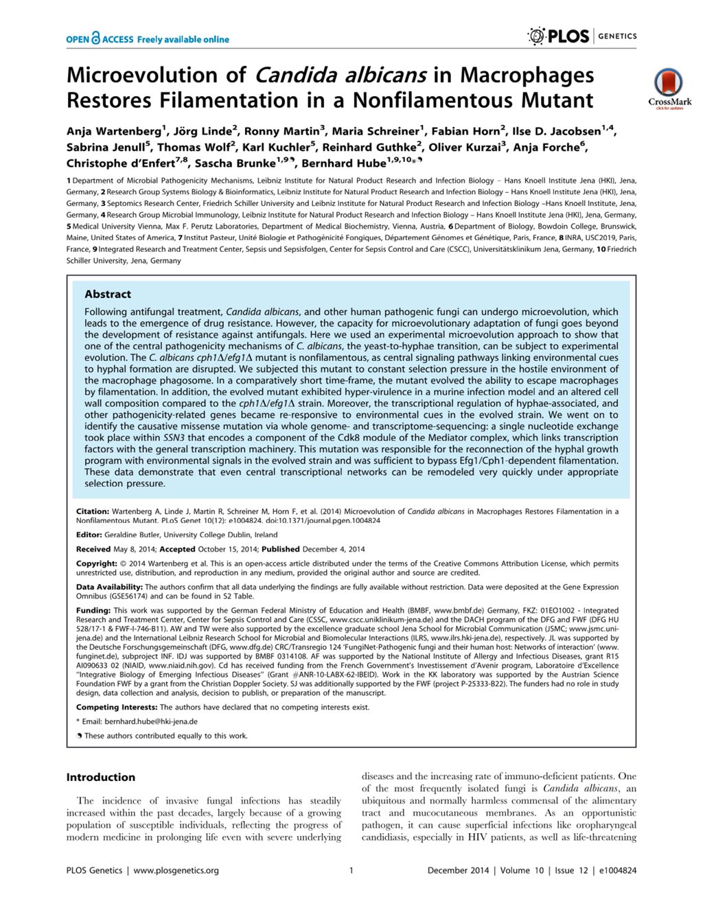 Miniature of Microevolution of Candida albicans in Macrophages Restores Filamentation in a Nonfilamentous Mutant