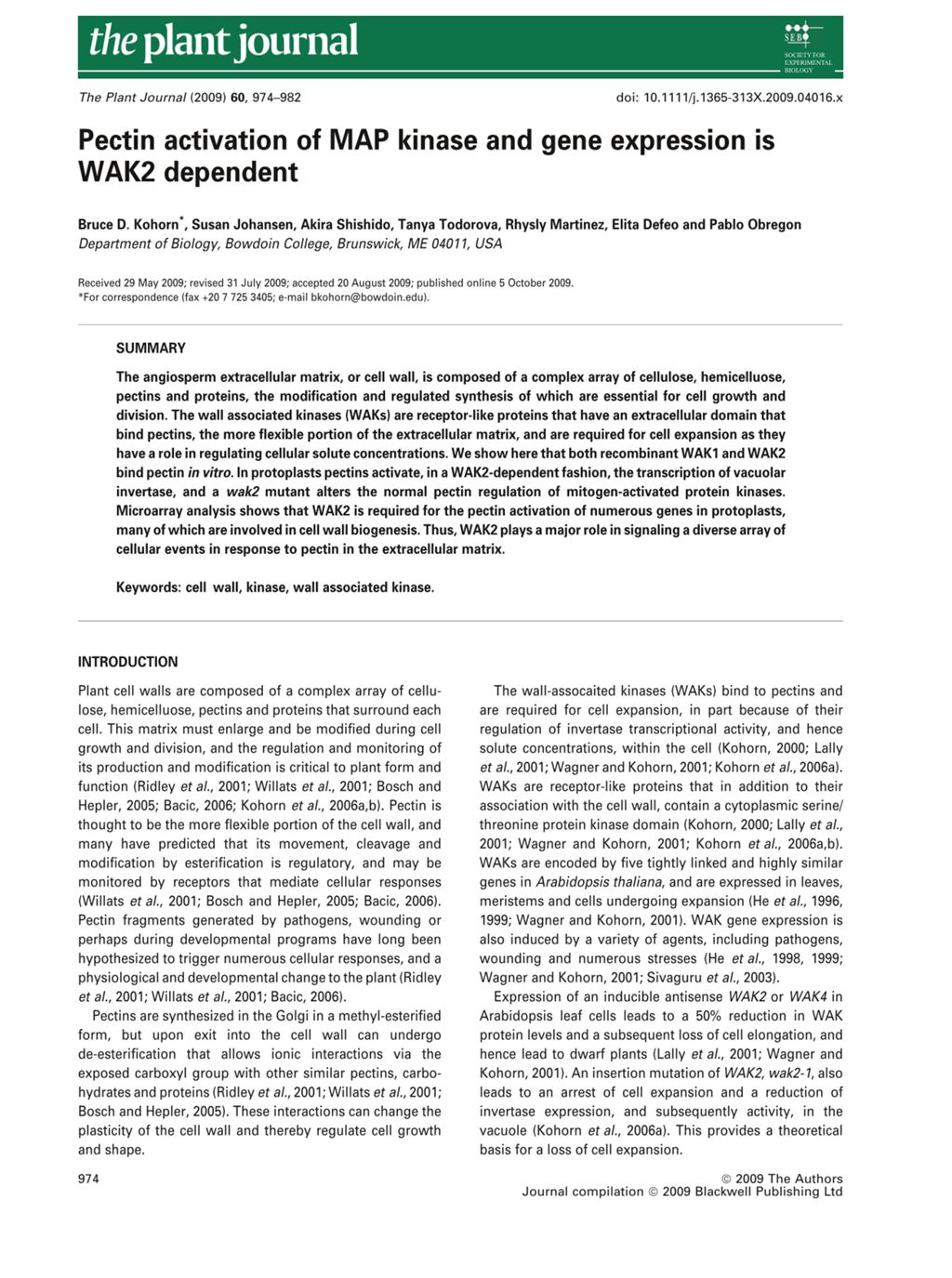 Miniature of Pectin activation of MAP kinase and gene expression is WAK2 dependent