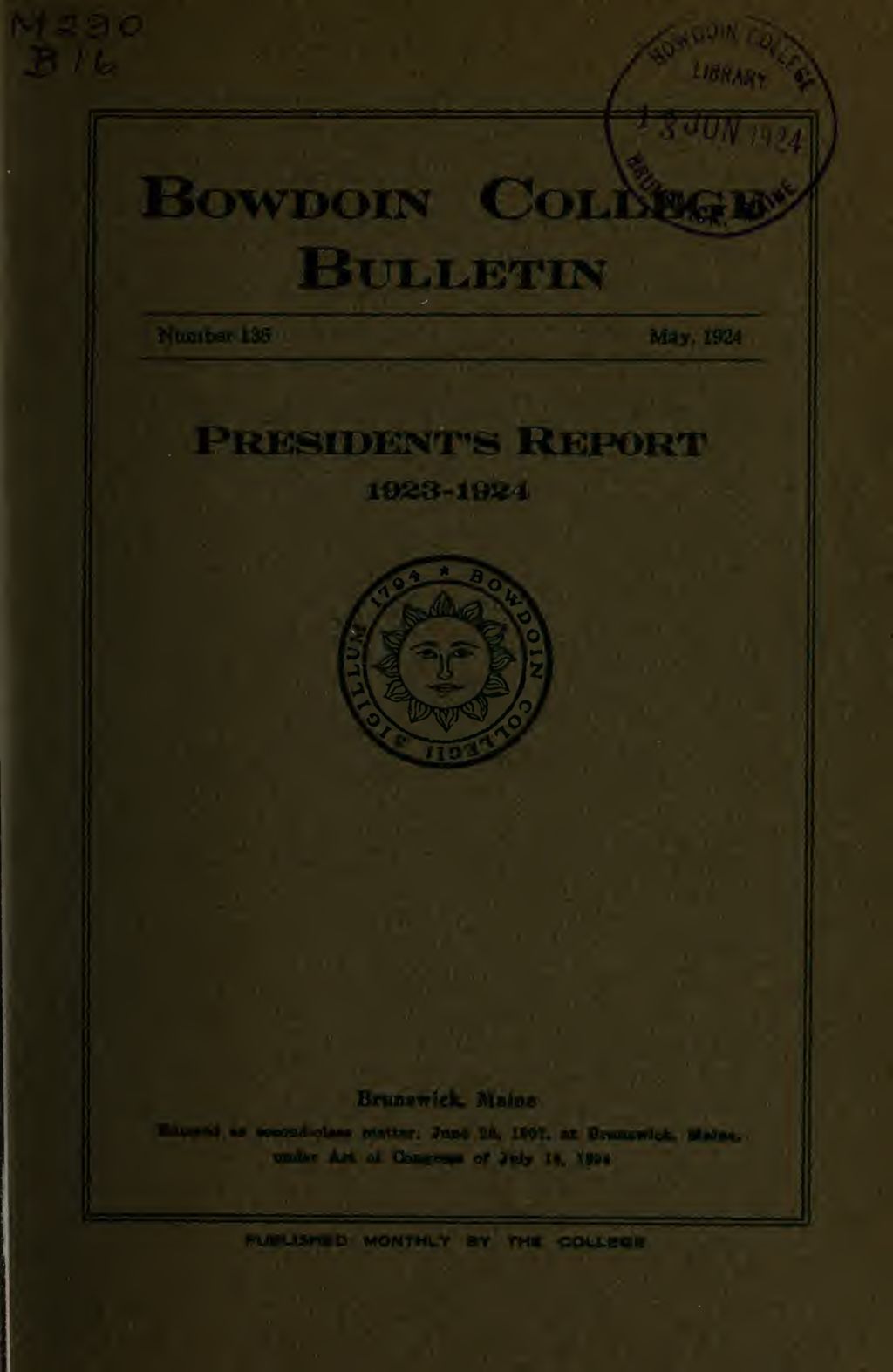 Miniature of Report of the President, Bowdoin College 1923-1924