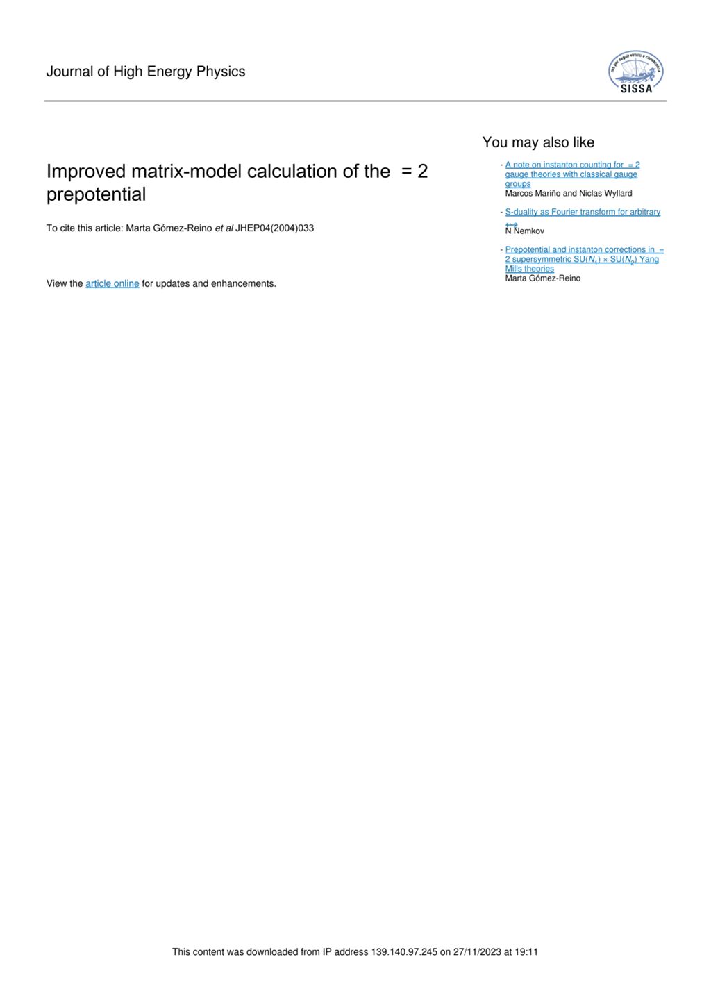 Miniature of Improved matrix-model calculation of the N = 2 prepotential