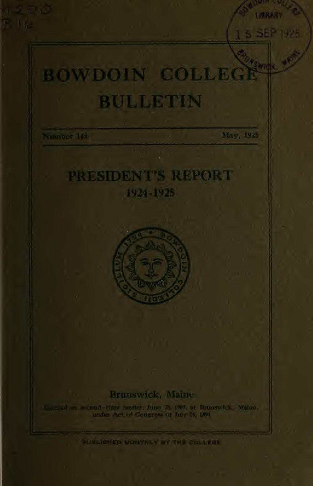 Miniature of Report of the President, Bowdoin College 1924-1925