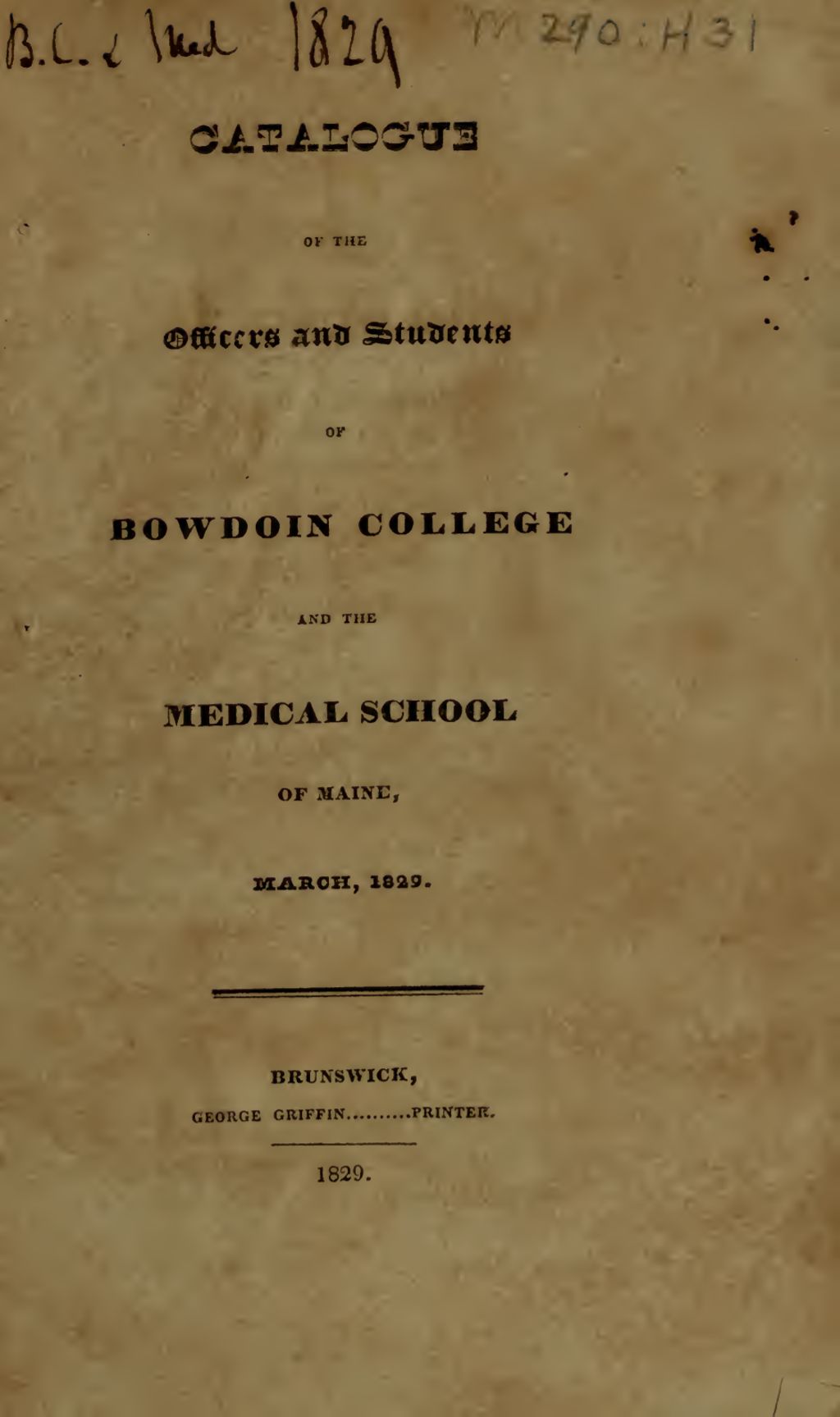 Miniature of Bowdoin College Catalogue (1829 Mar)