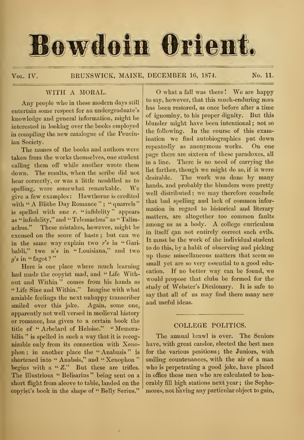 Miniature of Bowdoin Orient, v. 4, no. 11