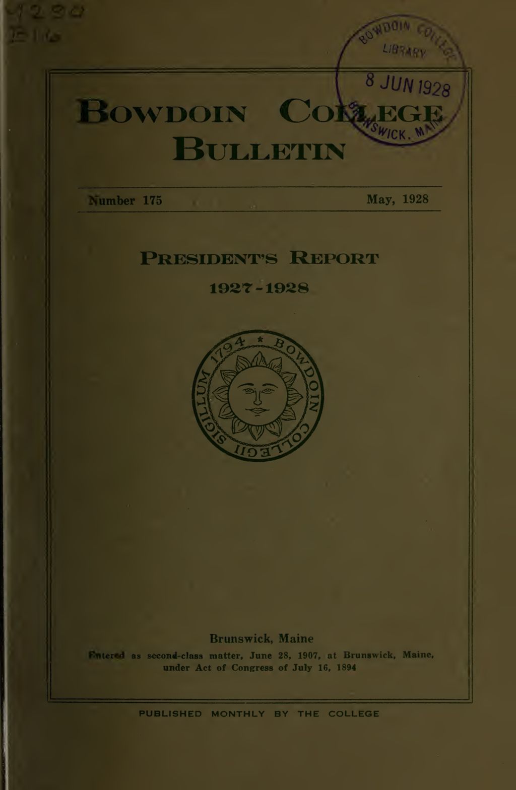 Miniature of Report of the President, Bowdoin College 1927-1928