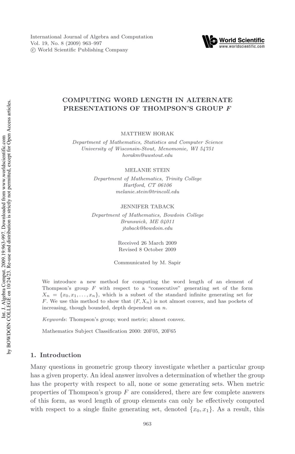 Miniature of Computing word length in alternate presentations of thompson's group F