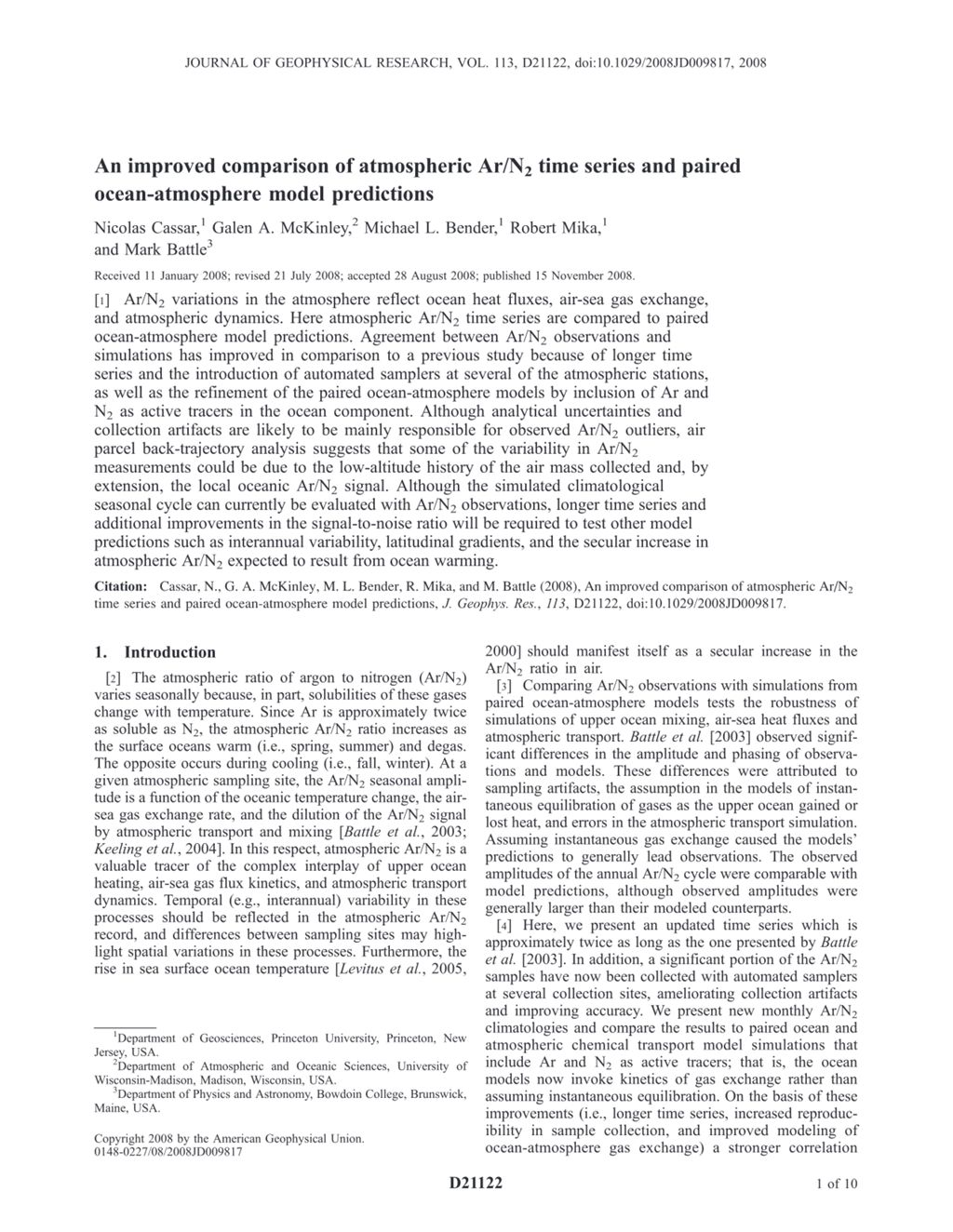 Miniature of An improved comparison of atmospheric Ar/N2 time series and paired ocean-atmosphere model predictions