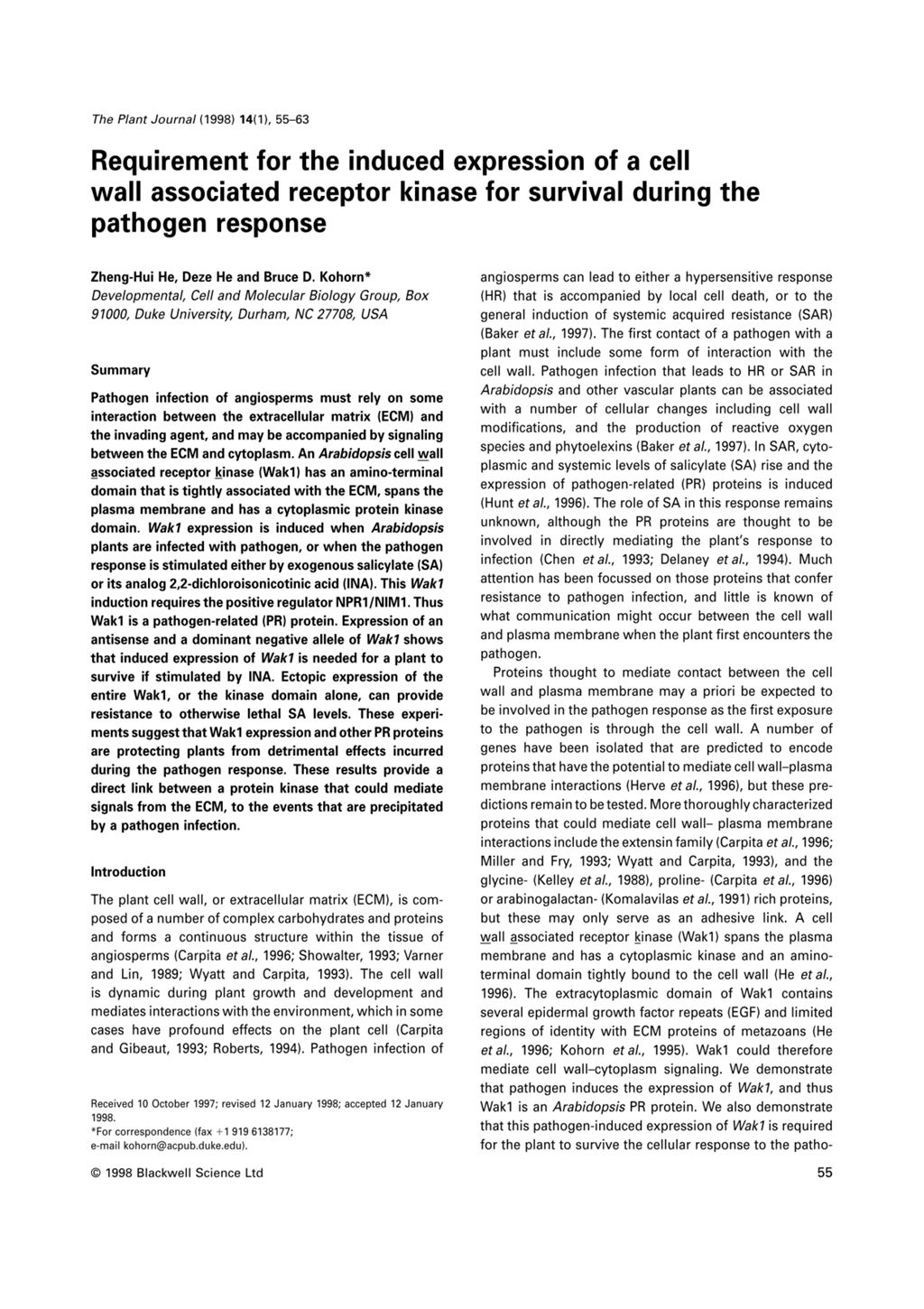 Miniature of Requirement for the induced expression of a cell wall associated receptor kinase for survival during the pathogen response