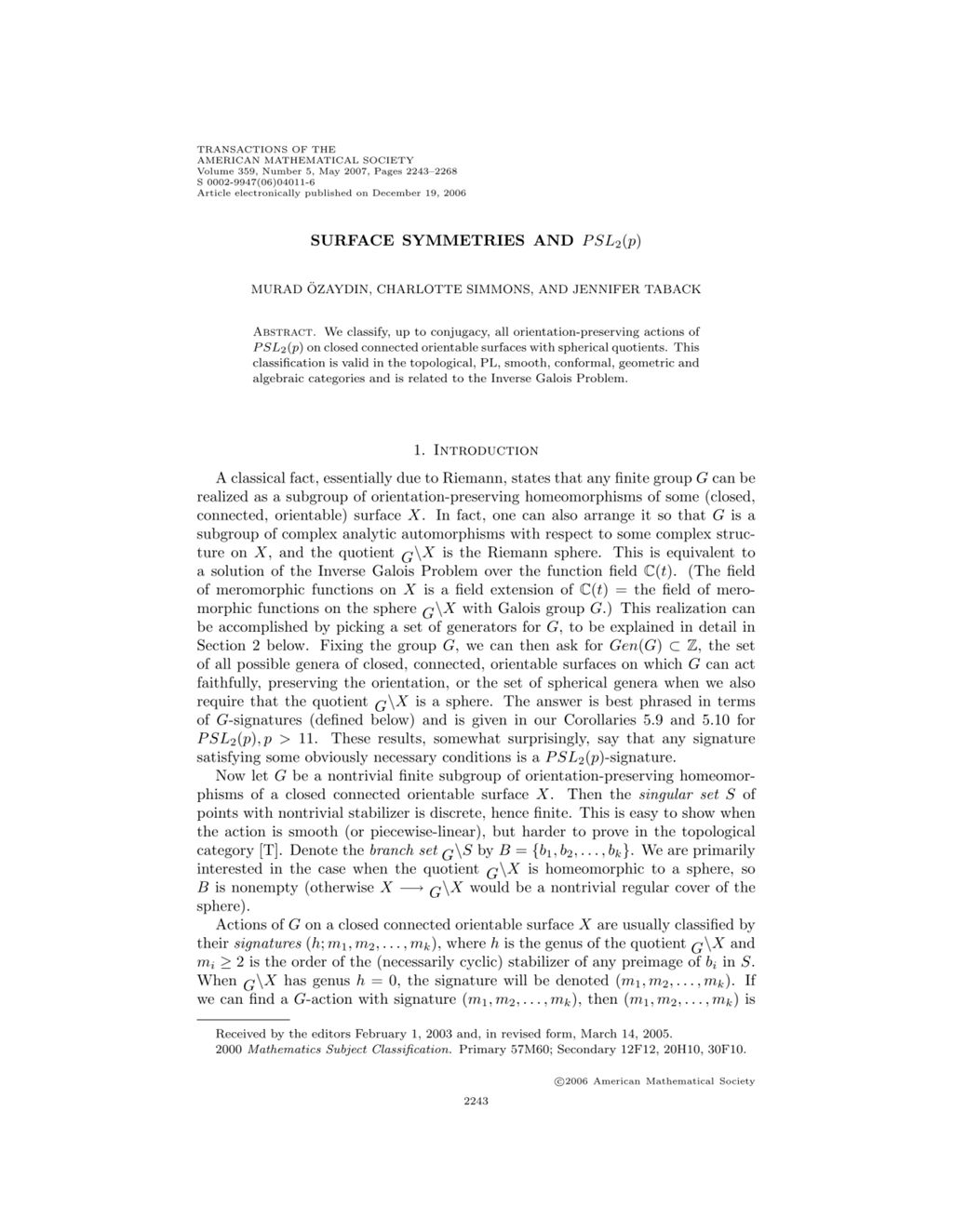 Miniature of Surface symmetries and PSL2(p)