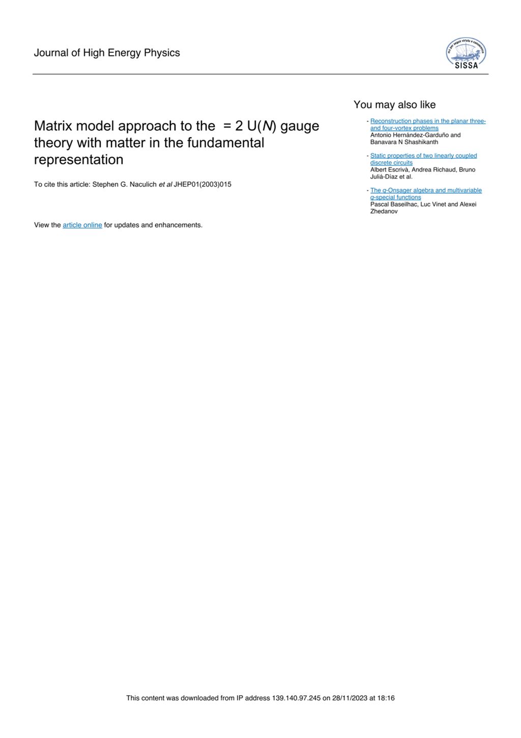 Miniature of Matrix model approach to the N = 2 U (N) gauge theory with matter in the fundamental representation