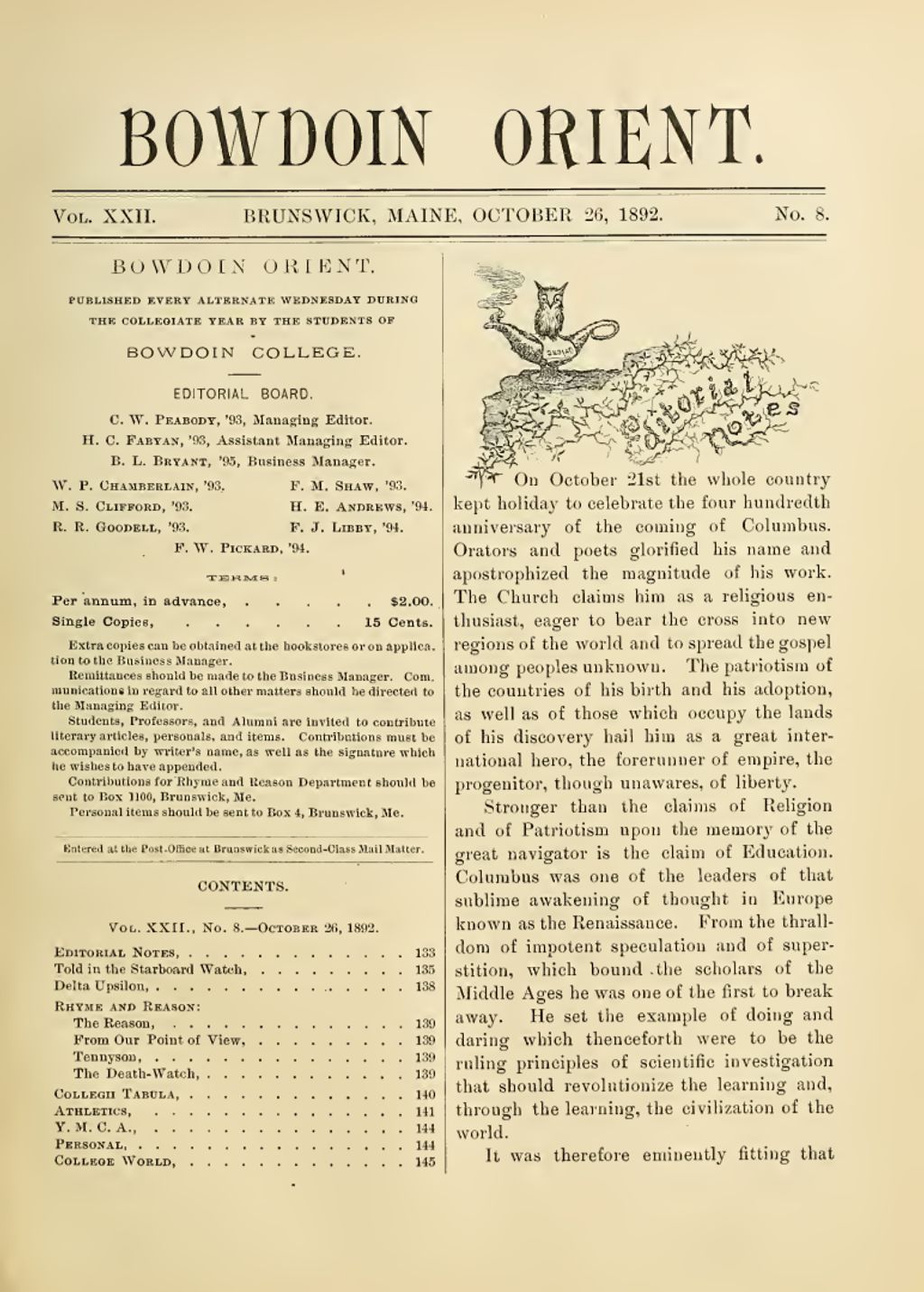 Miniature of Bowdoin Orient, v. 22, no. 8