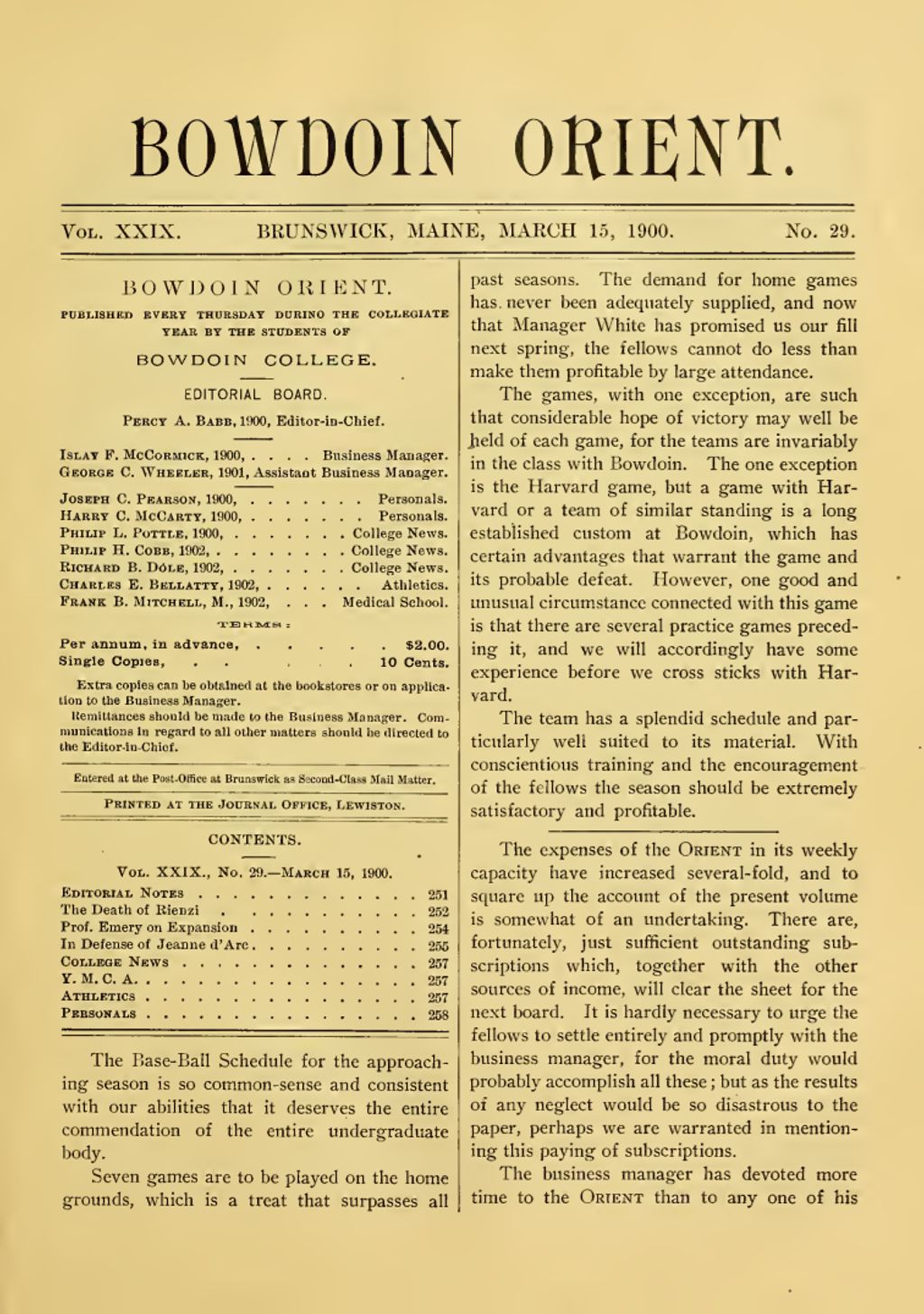 Miniature of Bowdoin Orient, v. 29, no. 29