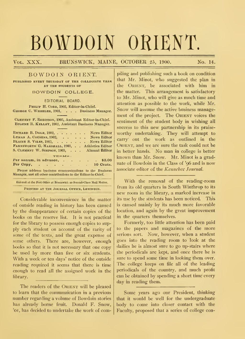 Miniature of Bowdoin Orient, v. 30, no. 14