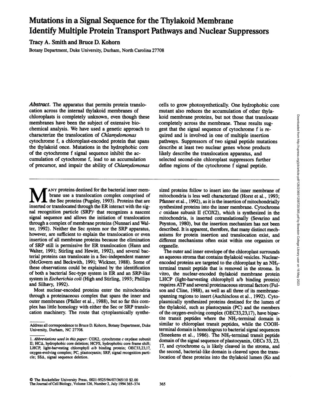 Miniature of Mutations in a signal sequence for the thylakoid membrane identify multiple protein transport pathways and nuclear suppressors