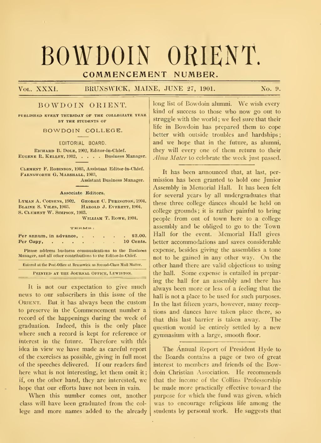 Miniature of Bowdoin Orient, v. 31, no. 9