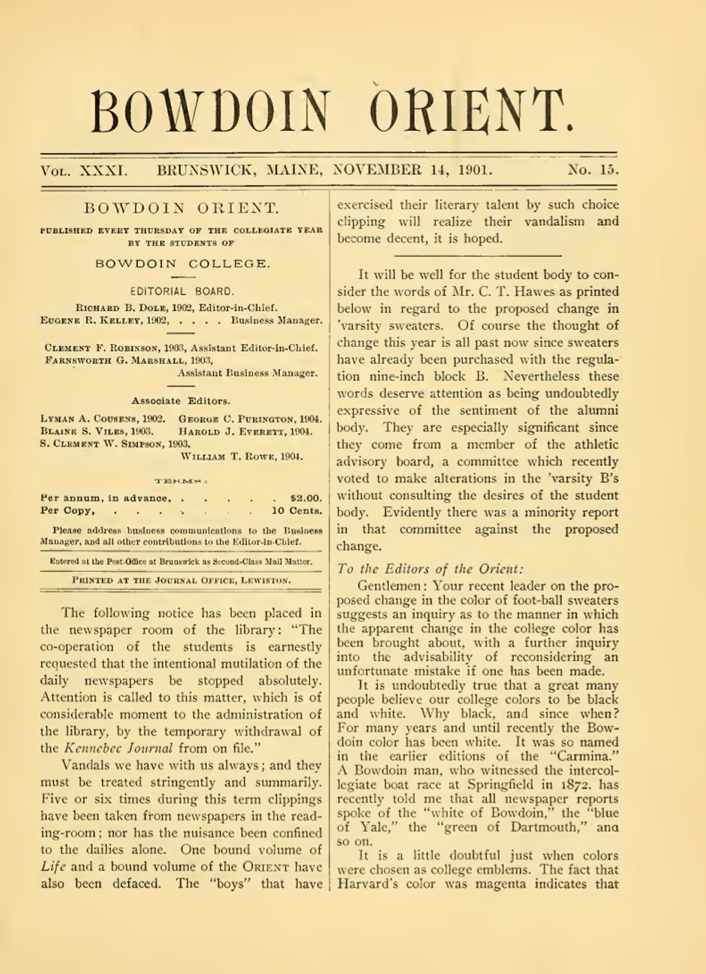 Miniature of Bowdoin Orient, v. 31, no. 15