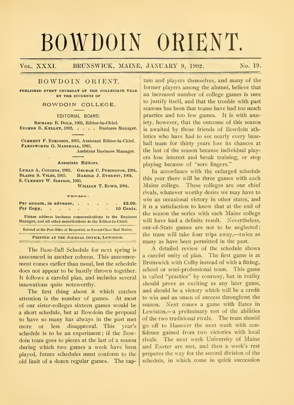 Miniature of Bowdoin Orient, v. 31, no. 19