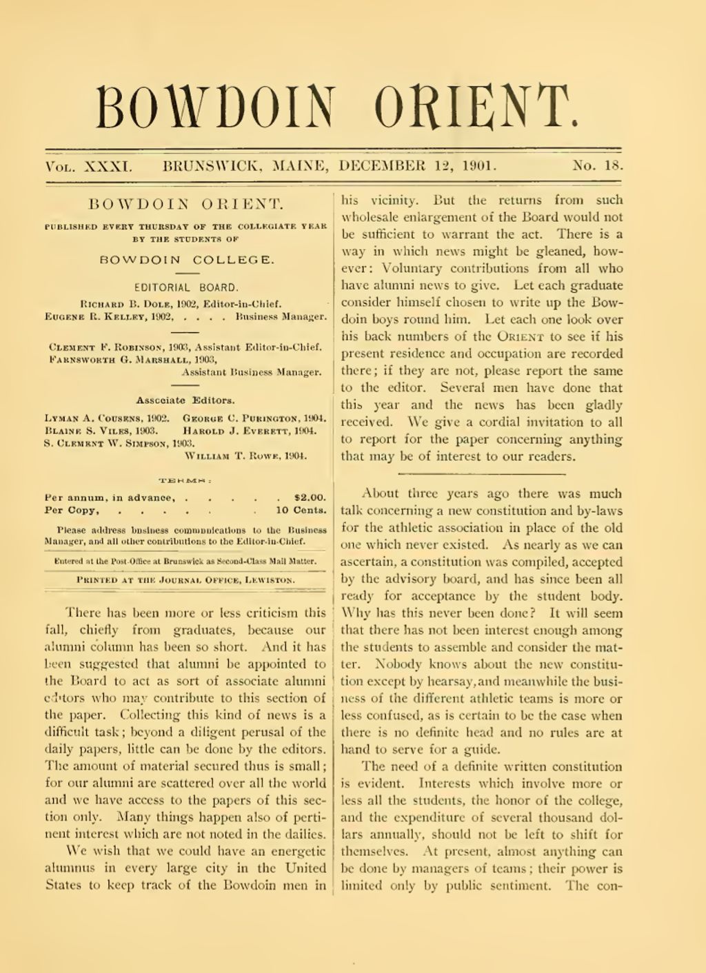 Miniature of Bowdoin Orient, v. 31, no. 18