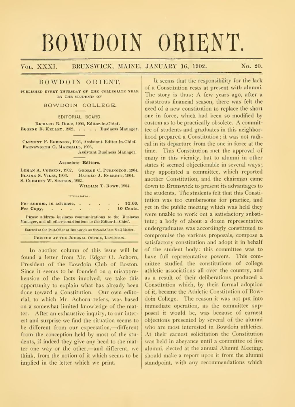 Miniature of Bowdoin Orient, v. 31, no. 20