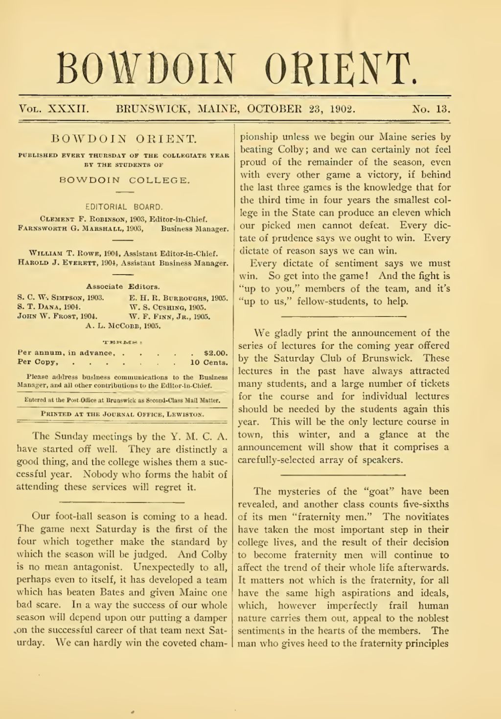 Miniature of Bowdoin Orient, v. 32, no. 13