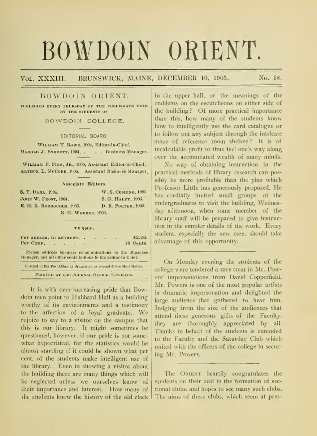 Miniature of Bowdoin Orient, v. 33, no. 18