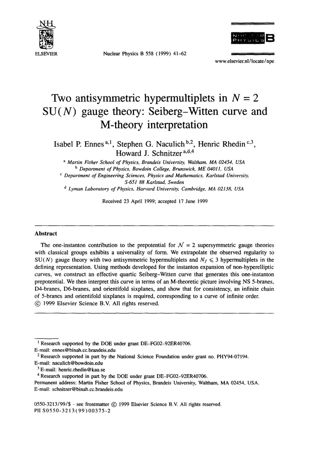 Miniature of Two antisymmetric hypermultiplets in N = 2 SU(N) gauge theory: Seiberg-Witten curve and M-theory interpretation