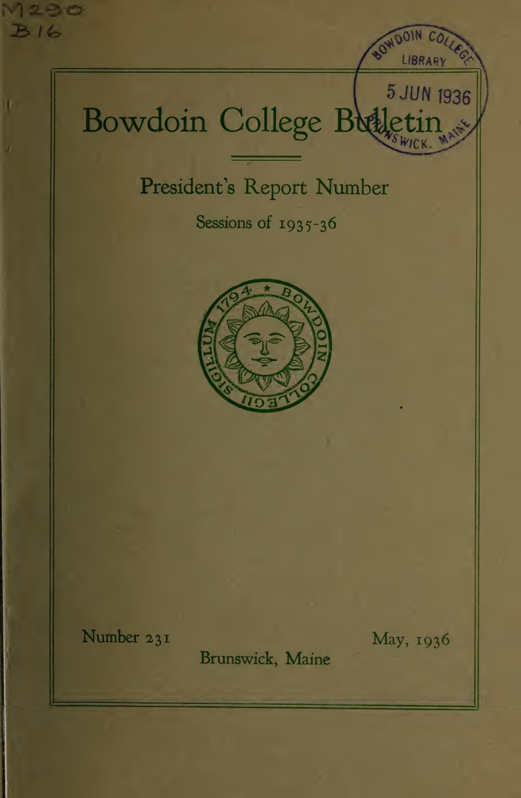 Miniature of Report of the President, Bowdoin College 1935-1936