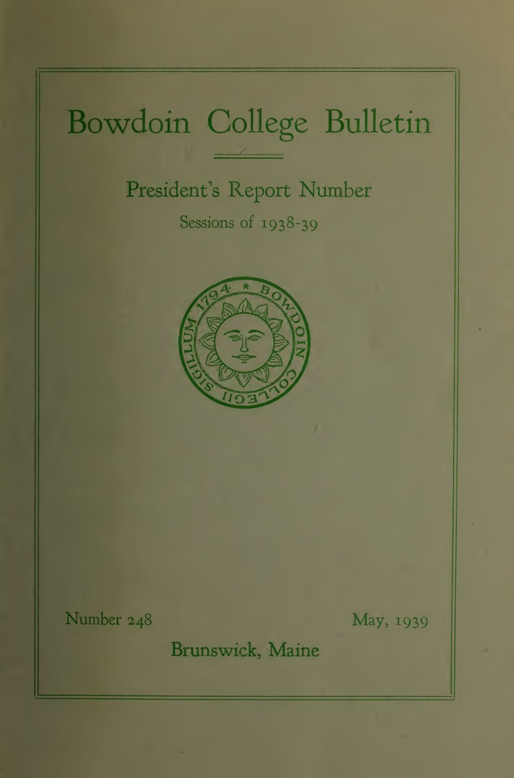 Miniature of Report of the President, Bowdoin College 1938-1939