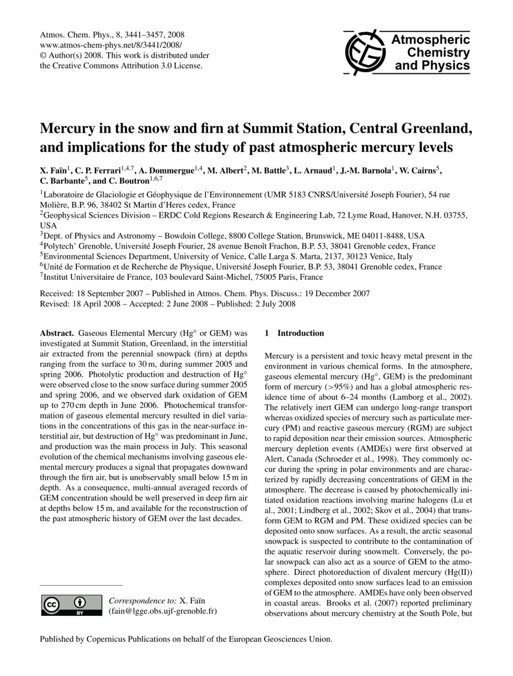 Miniature of Mercury in the snow and firn at Summit Station, Central Greenland, and implications for the study of past atmospheric mercury levels