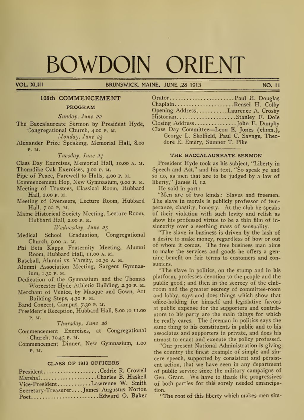 Miniature of Bowdoin Orient, v. 43, no. 11