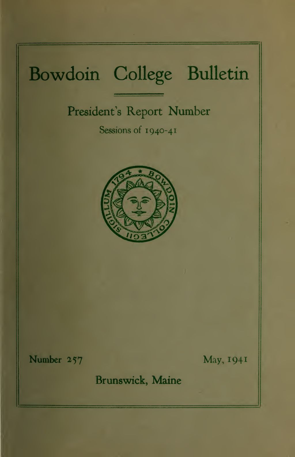 Miniature of Report of the President, Bowdoin College 1940-1941