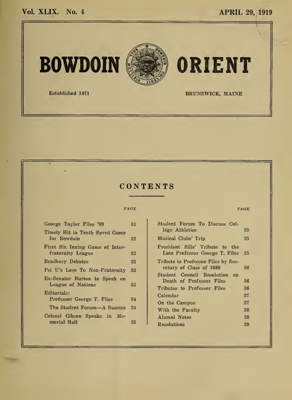 Miniature of Bowdoin Orient, v. 49, no. 4