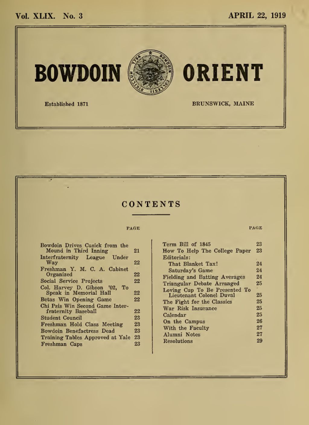 Miniature of Bowdoin Orient, v. 49, no. 3