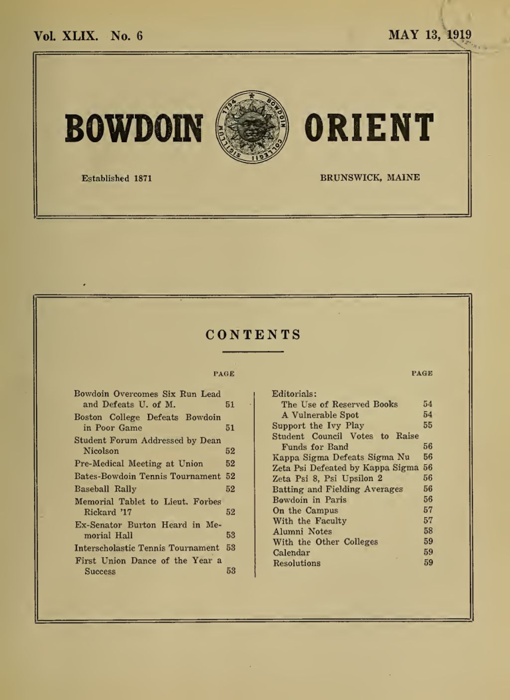 Miniature of Bowdoin Orient, v. 49, no. 6