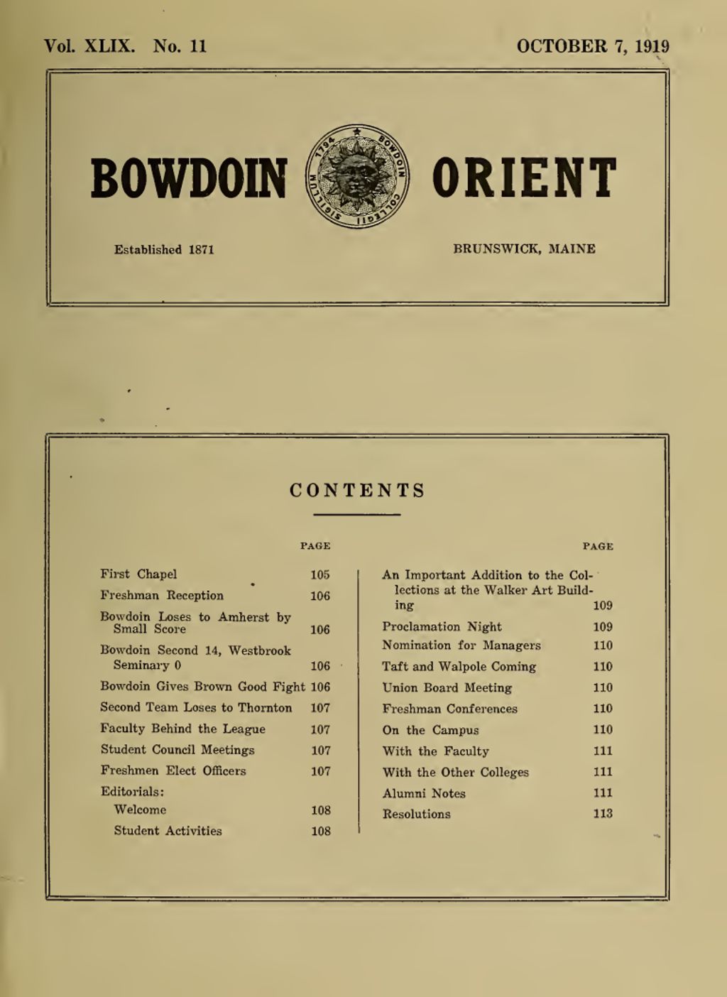 Miniature of Bowdoin Orient, v. 49, no. 11