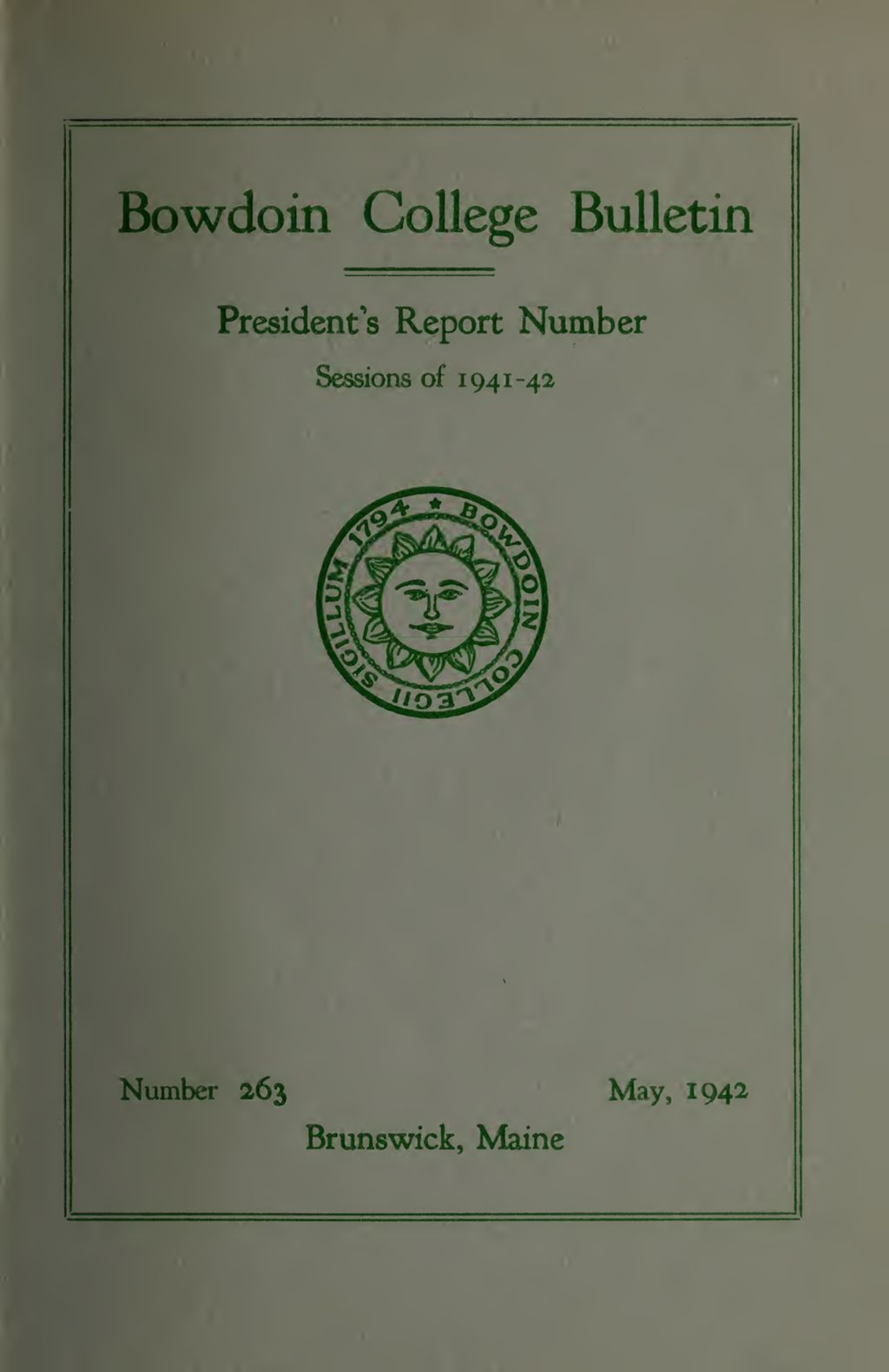 Miniature of Report of the President, Bowdoin College 1941-1942