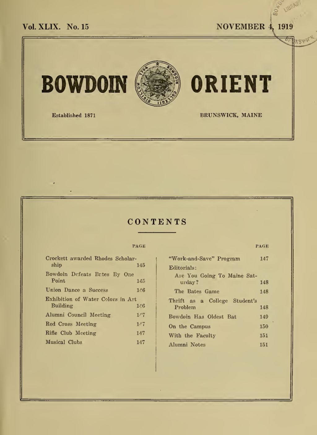 Miniature of Bowdoin Orient, v. 49, no. 15