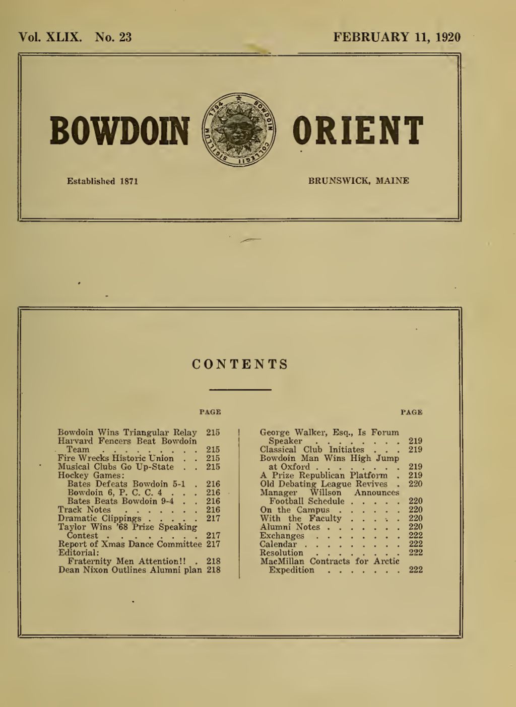 Miniature of Bowdoin Orient, v. 49, no. 23