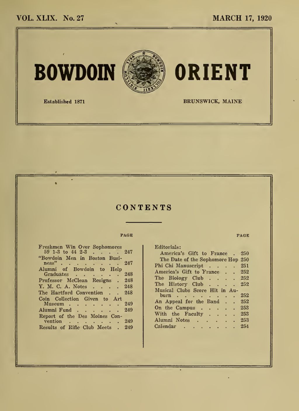 Miniature of Bowdoin Orient, v. 49, no. 27