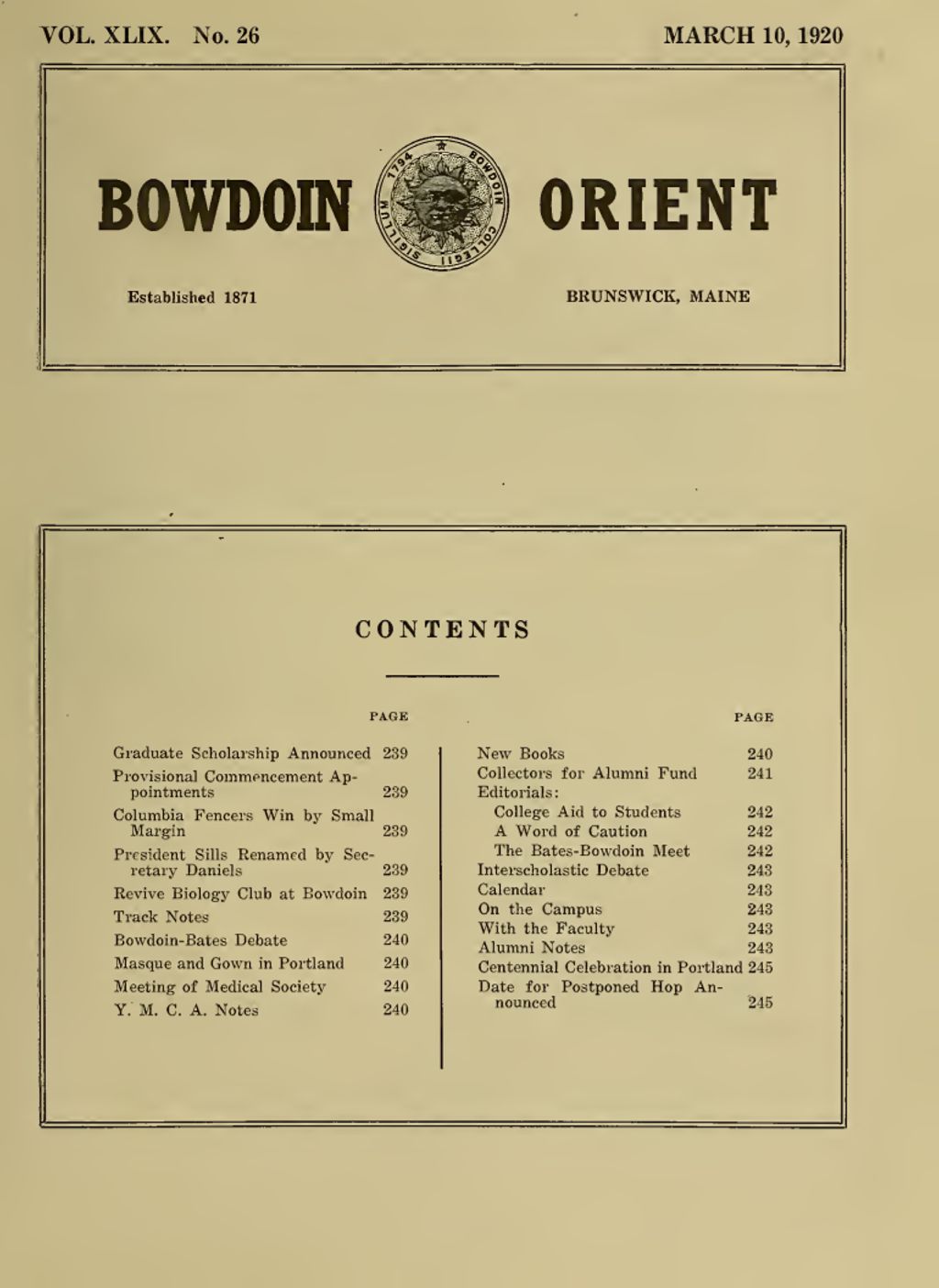 Miniature of Bowdoin Orient, v. 49, no. 26