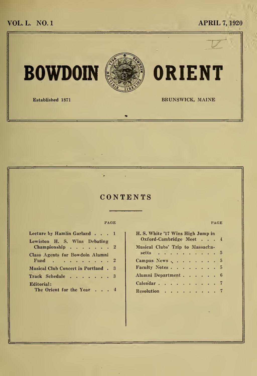 Miniature of Bowdoin Orient, v. 50, no. 1