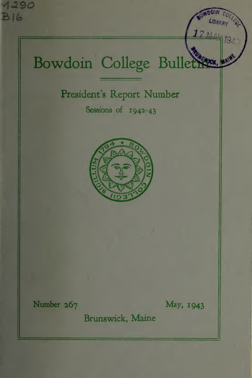 Miniature of Report of the President, Bowdoin College 1942-1943