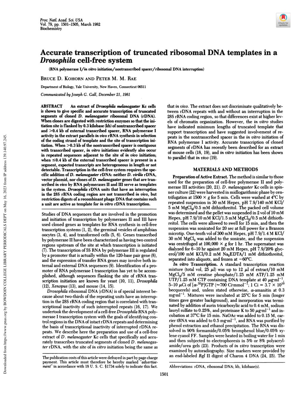 Miniature of Accurate transcription of truncated ribosomal DNA templates in a Drosophila cell-free system