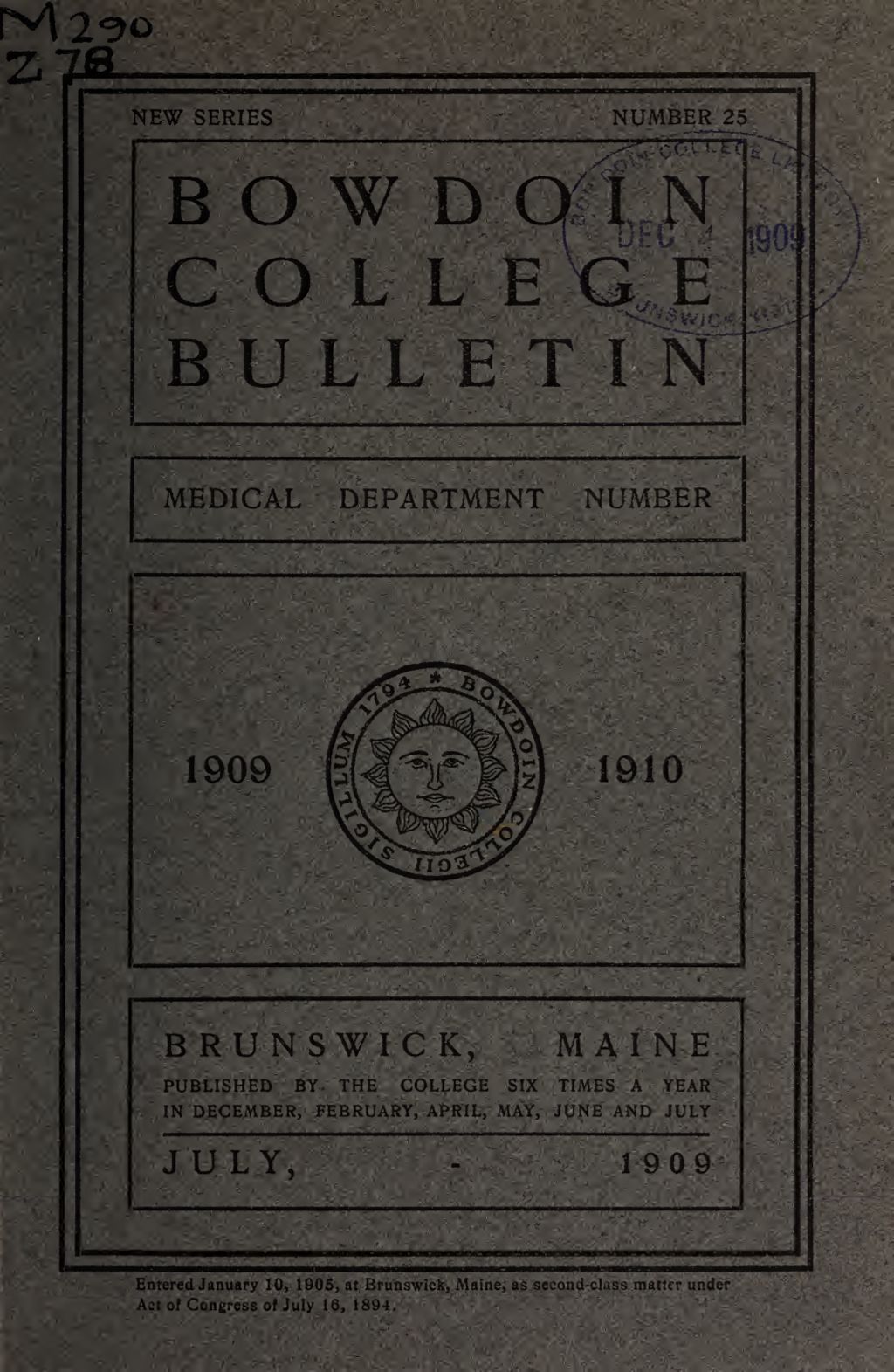 Miniature of Bowdoin College - Medical School of Maine Catalogue  (1909-1910)