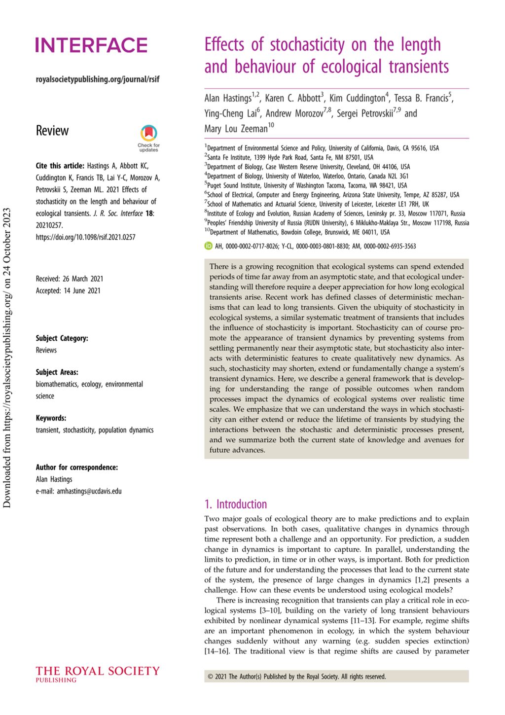 Miniature of Effects of stochasticity on the length and behaviour of ecological transients